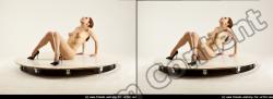 Nude Woman White Laying poses - ALL Slim Laying poses - on back long brown 3D Stereoscopic poses Pinup